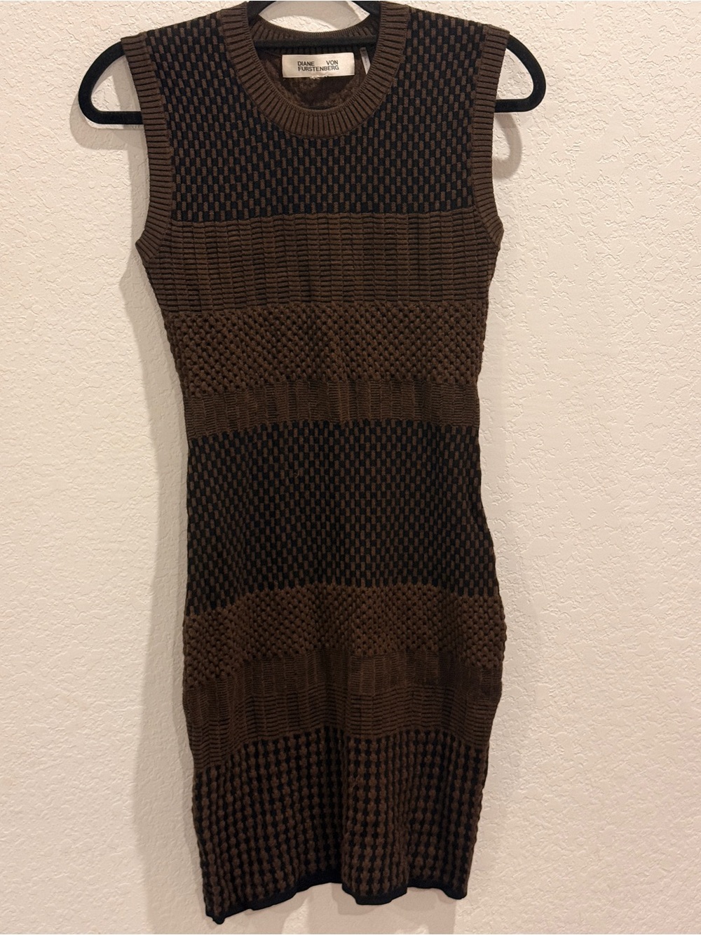 Diane Von Furstenberg Brown and Black Sleeveless‎ Knit Mini Dress